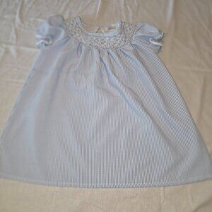 Sunshine Swing Girls Dress Smocked Ruched Size 5 Blue Stripes Seersucker